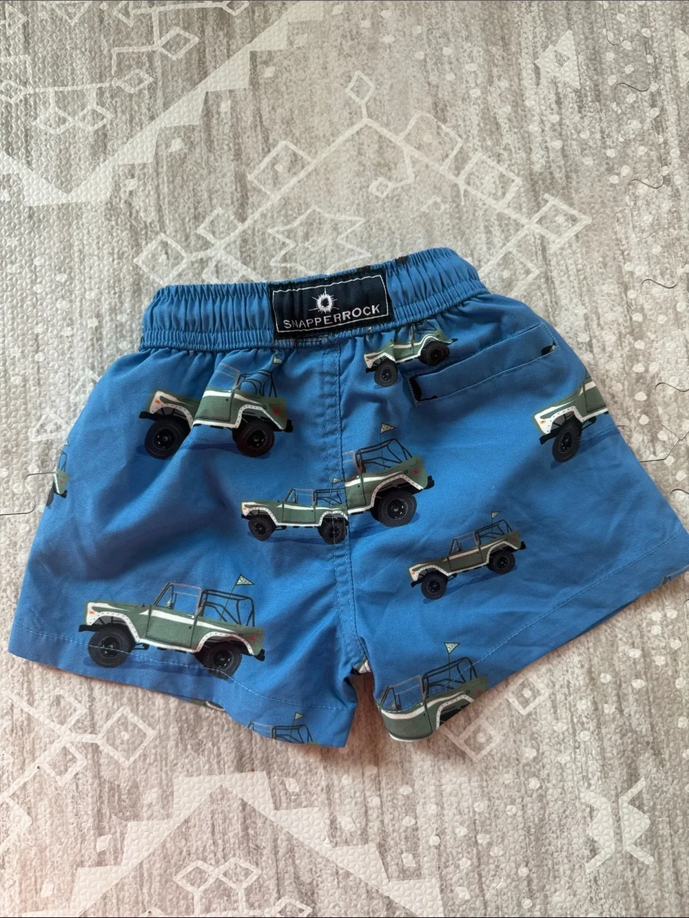 Snapper Rock Blue Swim Shorts with Green Jeep Motif